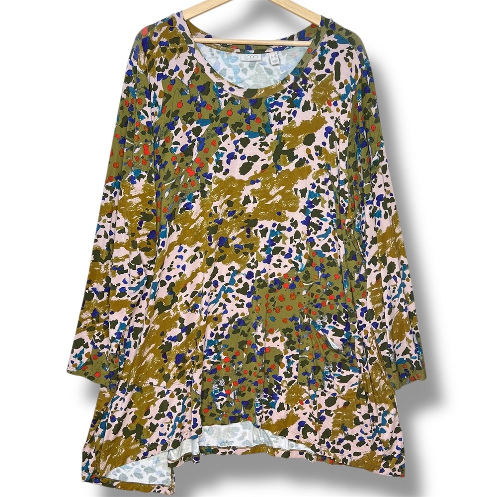 LOGO Lori Goldstein Abstract Print Long Sleeve Tunic Top Women's 3X Asymmetrical